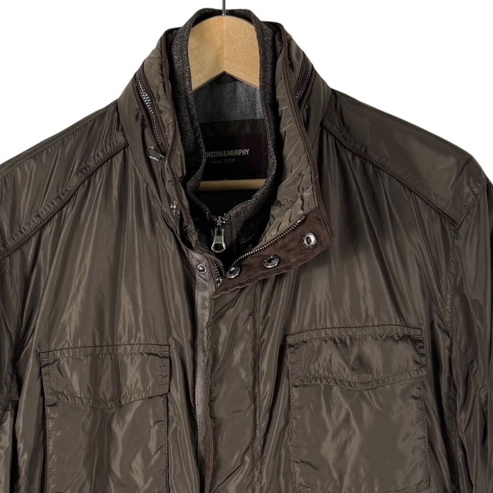 Johnston & Murphy Field Jacket Utility Coat Mens XL Brown Double Zipper